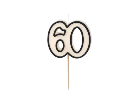 Świeczka urodzinowa 60 biało-czarny 5,5cm - PartyDeco