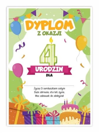 Dyplom A5 urodzinowy - czwarte urodziny 5szt - LearnHow