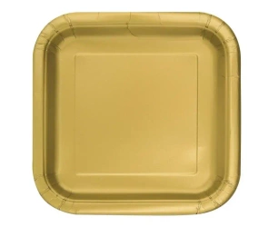 Talerzyki papierowe złote kwadratowe 18cm 16szt - Godan