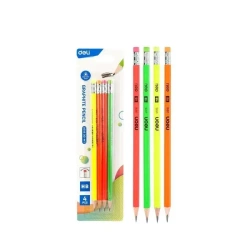 Ołówek neonowy HB z gumką 4szt DELI