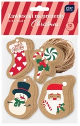 Zawieszki na prezent 12szt Kraft Christmas BN - INTERDRUK