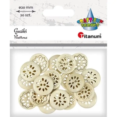 Guziki drewniane ażurowy kwiat 20mm 20szt - Titanum
