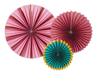 Rozety dekoracyjne burgund 26-43cm 3szt - PartyDeco