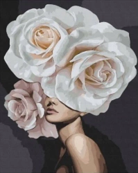 Diamentowa Mozaika Kobieta z różami białymi na głowie NO-1009409 - Norimpex