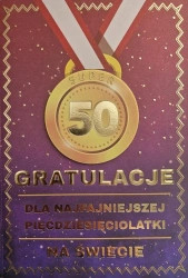 Karnet Urodziny 50 medal damskie - YEKU
