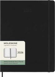 Kalendarz 2026 12M Moleskine XL tygodniowy twarda oprawa czarny 19x25cm