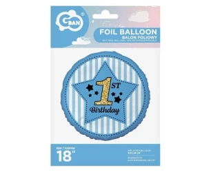 Balon foliowy 1st Birthday, niebieski 45 cm - Godan