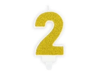 Świeczka urodzinowa 2 złota 7cm - PartyDeco