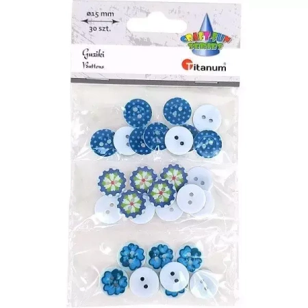 Guziki plastikowe okrągłe 15mm niebies mix 30szt - Titanum