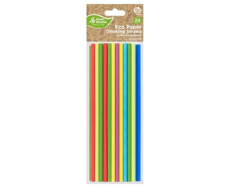 Słomki papierowe tęczowy MIX 197x6mm 24szt - Godan
