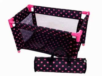 Łóżeczko-kojec dla lalek czarny w różowe groszki - MarioToys
