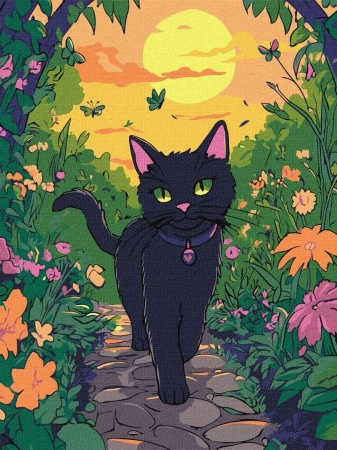 Malowanie po numerach - Kotek w ogrodzie 30x40cm - Ideyka