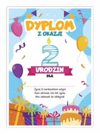 Dyplom A5 urodzinowy - drugie urodziny 5szt - LearnHow