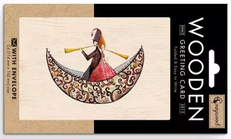 Karnet drewniany C6 + koperta Ślub łódka - Cozywood