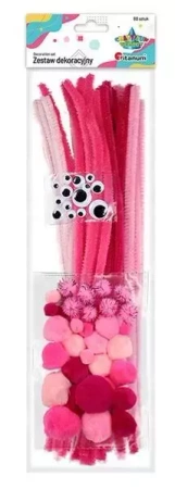 Zestaw druciki, pompony, oczka różowe 80szt - Titanum