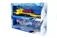 Laweta z naczepą 1:48 zółta + znaki drogowe - Teama Toys