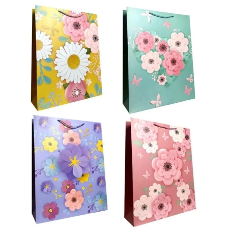 Torebka prezentowa XXL Kwiaty szerokie dno mix - Ju-Piter
