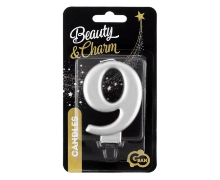 Świeczka B&C 9 metalik srebrna 8,0cm - Godan