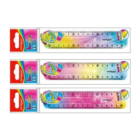 Linijka 15cm elastyczna, tęczowa MIX - Keyroad
