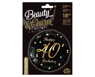 Balon foliowy Happy 40 Birthday czarno-złoty 45cm - Godan