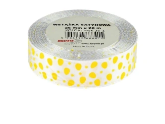 Wstążka satynowa wielkanocna biała 25mmx22m - Brewis