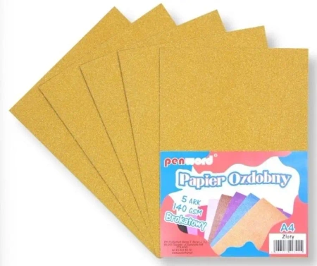 Papier ozdobny A4 brokatowy 140g złoty 5ark - Polsirhurt