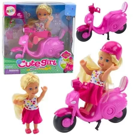Zestaw mini lalka skuter kask różowy - Leantoys