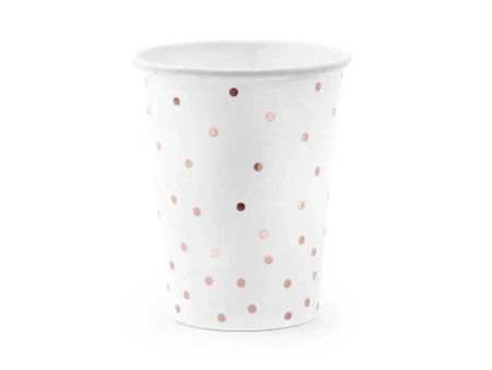 Kubeczki Kropki białe 260ml 6szt - PartyDeco