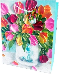 Torebka ozdobna matowa 26x32x12cm Kwiaty - Fresh