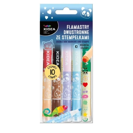 Flamastry dwustronne ze stempelkami 10szt KIDEA - DERFORM