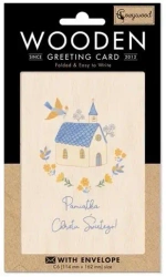 Karnet drewniany C6 + koperta Chrzest Gołąb - Cozywood