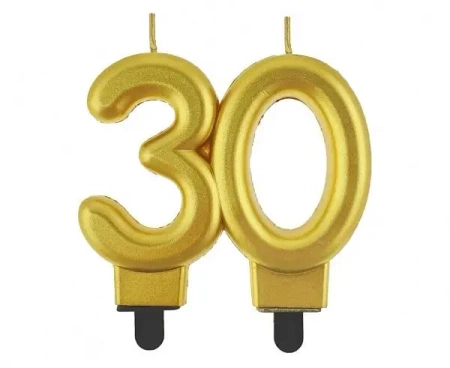 Świeczka cyferka 30 Beauty&Charm metalik złota 8cm - Godan