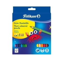 Kredki trójkątne grube 12 kolorów + temperówka - PELIKAN