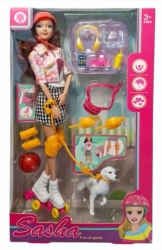 Lalka na wrotkach z psem i akcesoriami - SWEDE