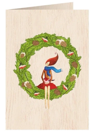 Karnet drewniany C6 + koperta Święta Wieniec - Cozywood