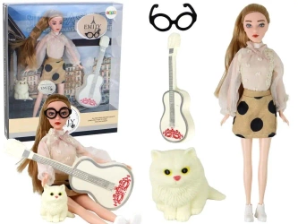 Lalka Emily z gitarą, kotkiem i akceroriami - Leantoys