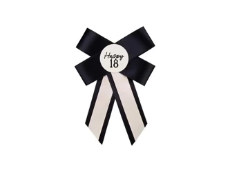 Kotylion na 18 urodziny kremowo-czarny 11x17cm - PartyDeco