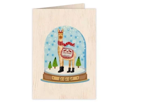 Karnet drewniany C6 + koperta Święta Lama - Cozywood