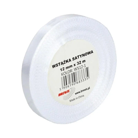 Wstążka satynowa biała 12mmx32m - Brewis