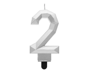 Świeczka cyferka 2 - Diament metalik srebrny 7,6cm - Godan