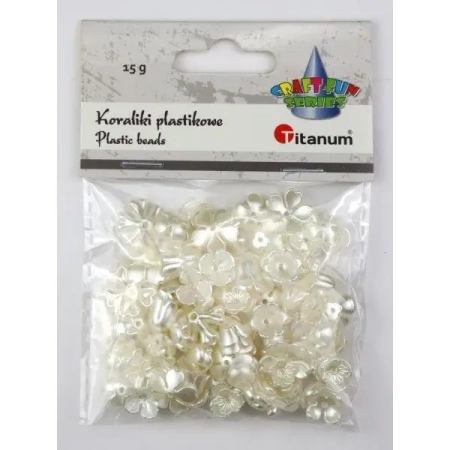 Koraliki plastikowe kwiatki białe perłowe 15g - Titanum
