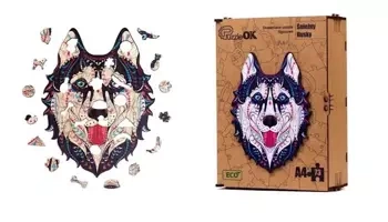 Puzzle drewniane eko 73 Śnieżny husky A4 - PuzzleOK