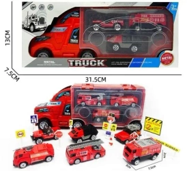 Cieżarówka transportowa straży pożarnej z autami - Merkpol