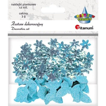 Cekiny kwiaty + naklejki mix błekitne 12szt - Titanum