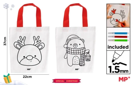 Torba świąteczna do malowania + flamastry - miś... - MP Main Paper