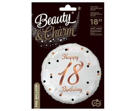 Balon foliowy Happy 18 Birthday biały 45cm - Godan