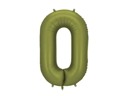 Balon foliowy cyfra 0 86cm oliwkowy - PartyDeco