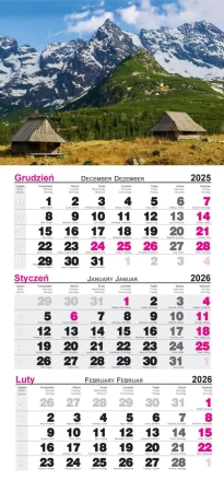 Kalendarz 2026 ścienny trójdzielny Tatry - Radwan