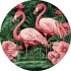 Malowanie po numerach okrągła rama - Flamingi w... - Ideyka