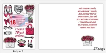Karnet Party naklejany B6+koperta Urodziny 18 wz09 - Stamp